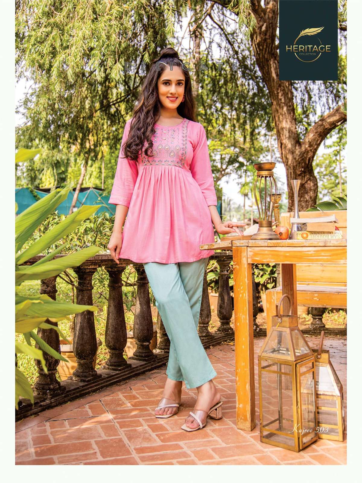 KAJREE VOL 3 RAYON SLUB DESIGNER SHORT KURTI WITH EMBROIDERY WORK BY HARITAGE BRAND 1003